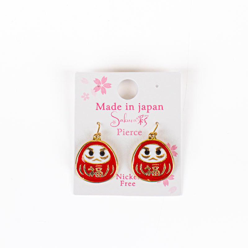 Japanse Oorbellen – Rode Daruma met Gouden Details