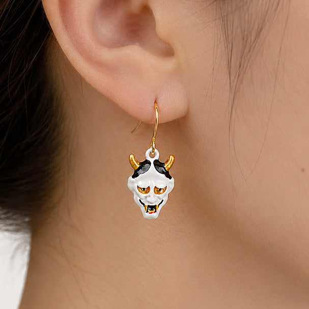 Japanse Oorbellen - Witte Hannya Masker