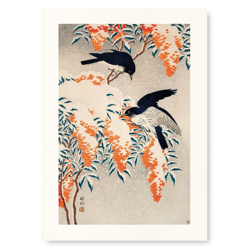 Japanse Poster - Nandina Onder De Sneeuw A3