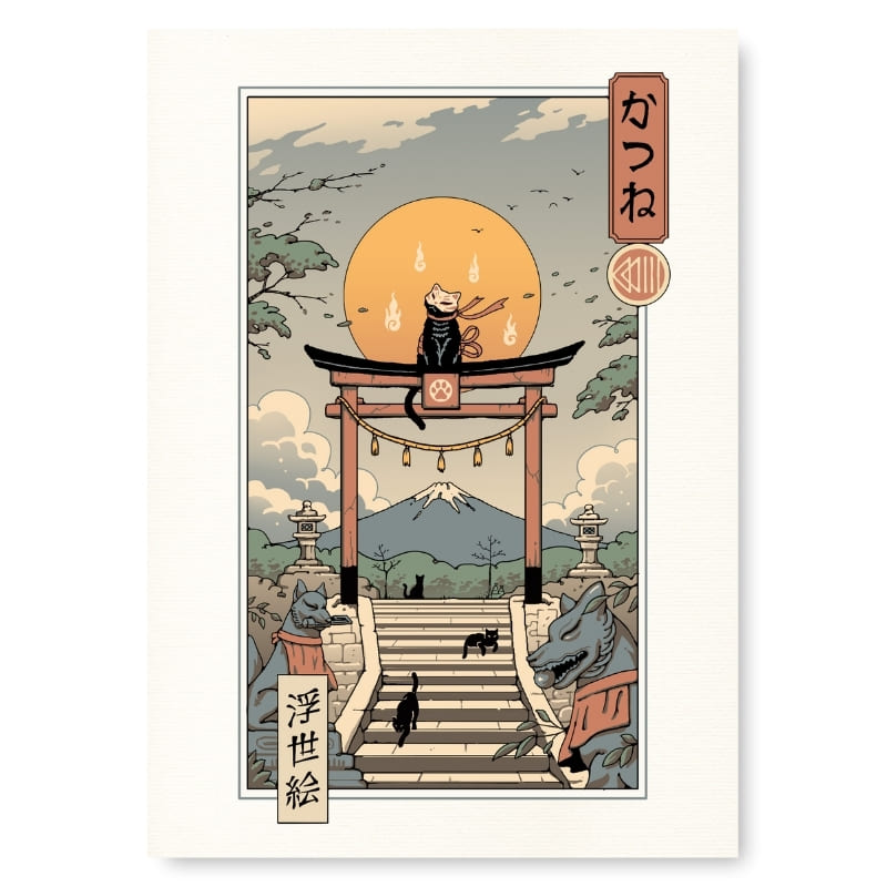 Japanse Poster - Ukiyo-e Neko Inari A3