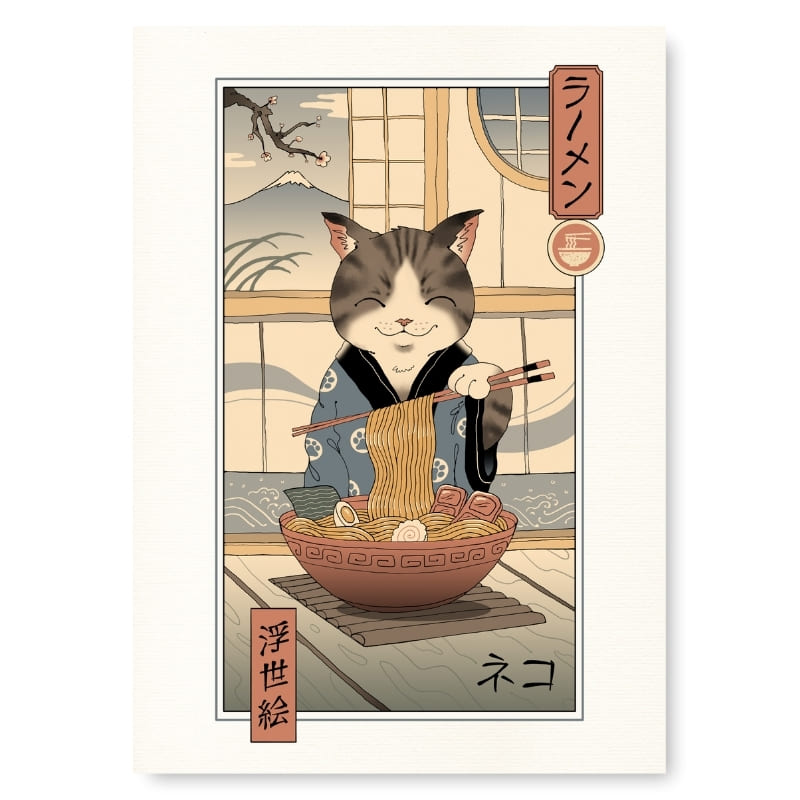 Japanse Poster - Ukiyo-e Neko Ramen A3