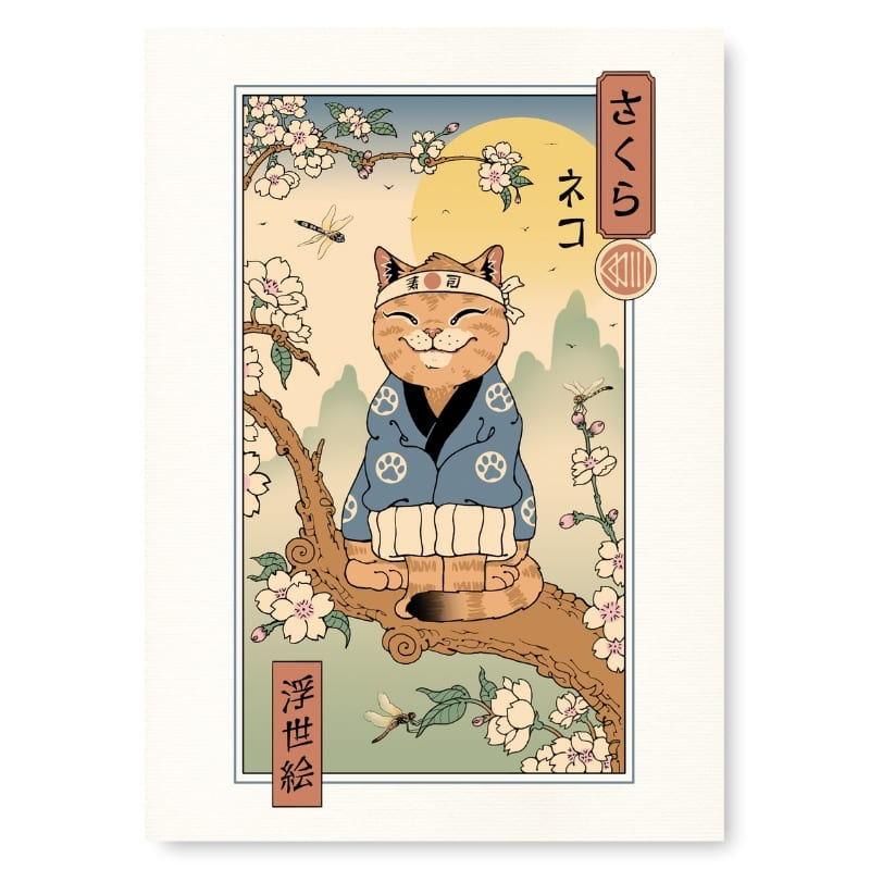 Japanse Poster - Ukiyo-e Neko Sakura A3