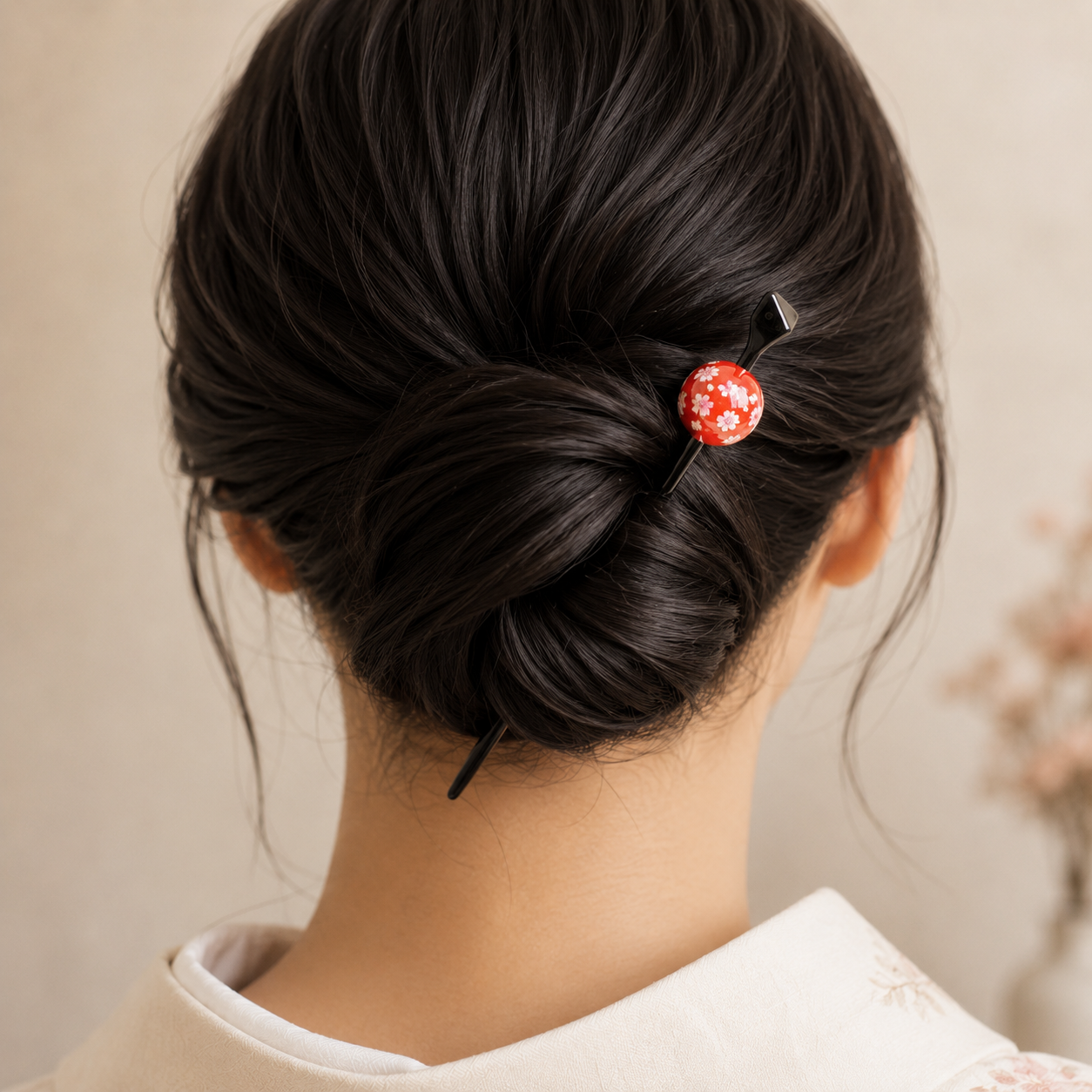 Japanse Tama Kanzashi Haarpin – Rode Ukidama