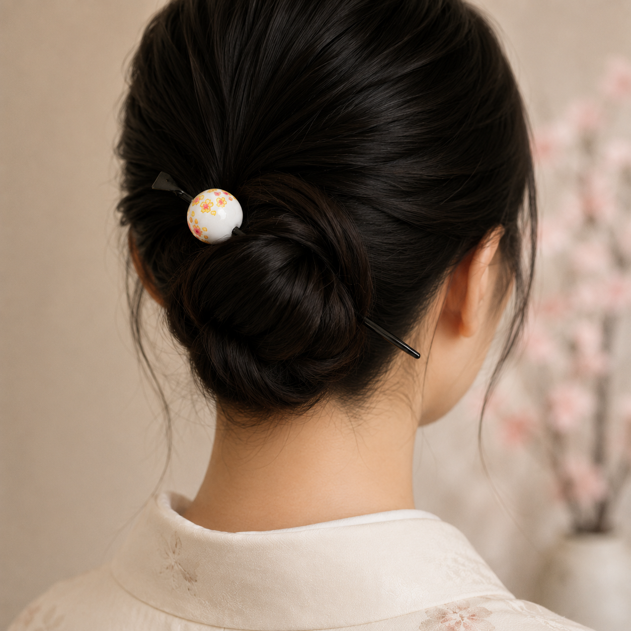Japanse Tama Kanzashi Haarpin – Witte Ukidama