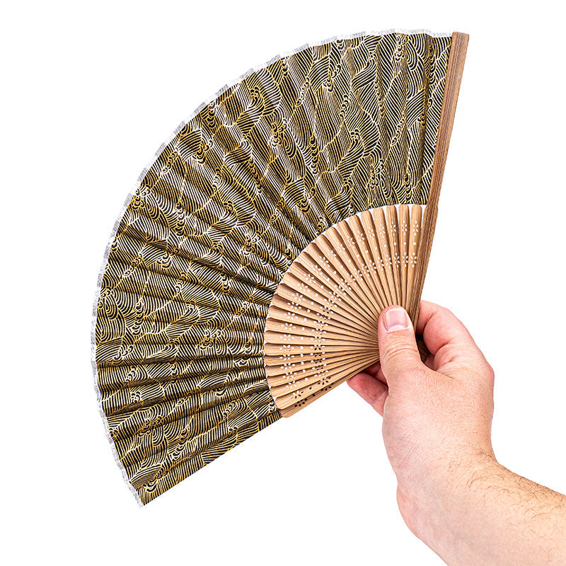 Japanse Waaier Mino Washi - Zwarte Golven