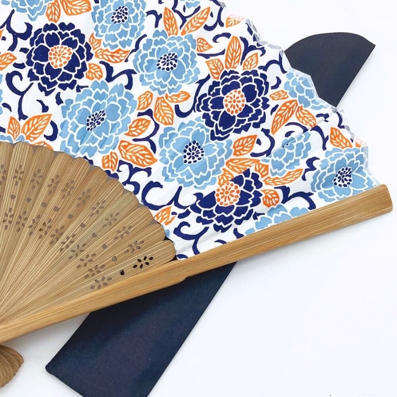 Japanse Waaier - Yuzen Botan Blauw