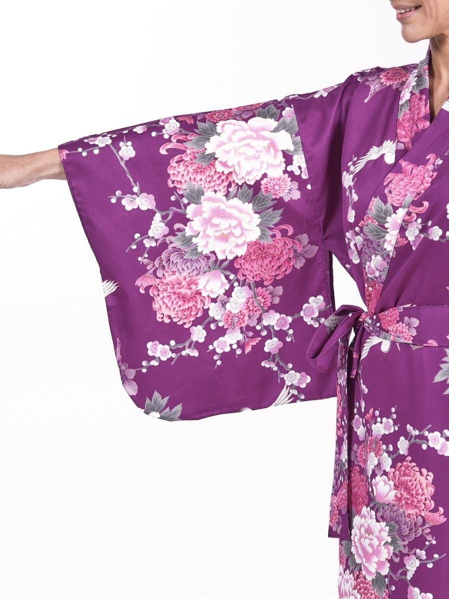 Kimono Dames – Paars Pioen & Kraanvogel One size
