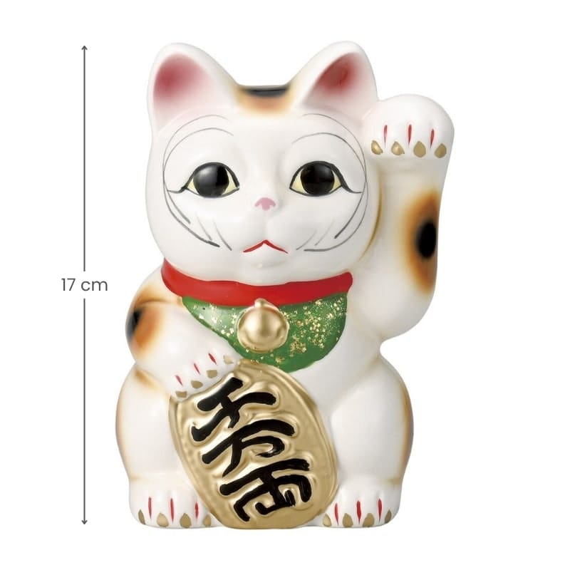 Maneki Neko Wit & Linkerpoot - 17 cm