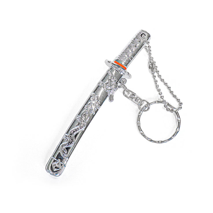 Mini Katana Sleutelhanger - Zilveren Draak
