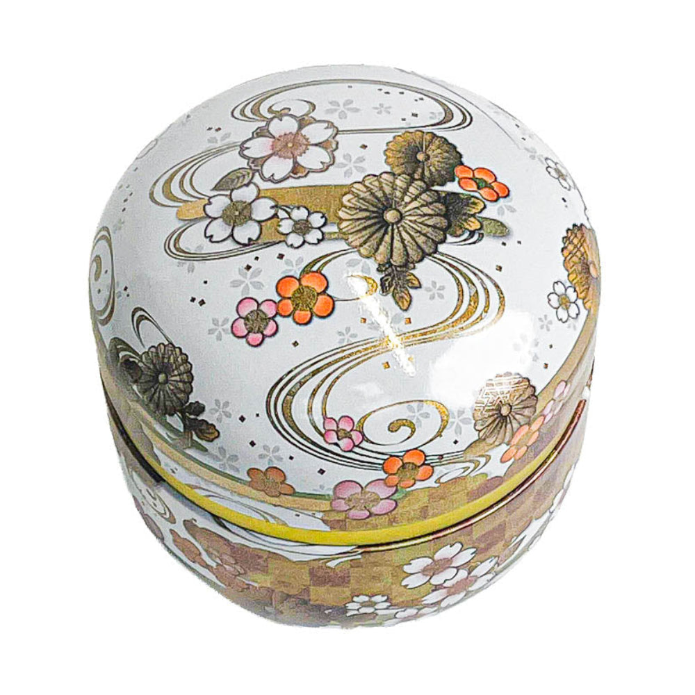 Ronde Japanse Metalen Theebus - Bloemen Wit
