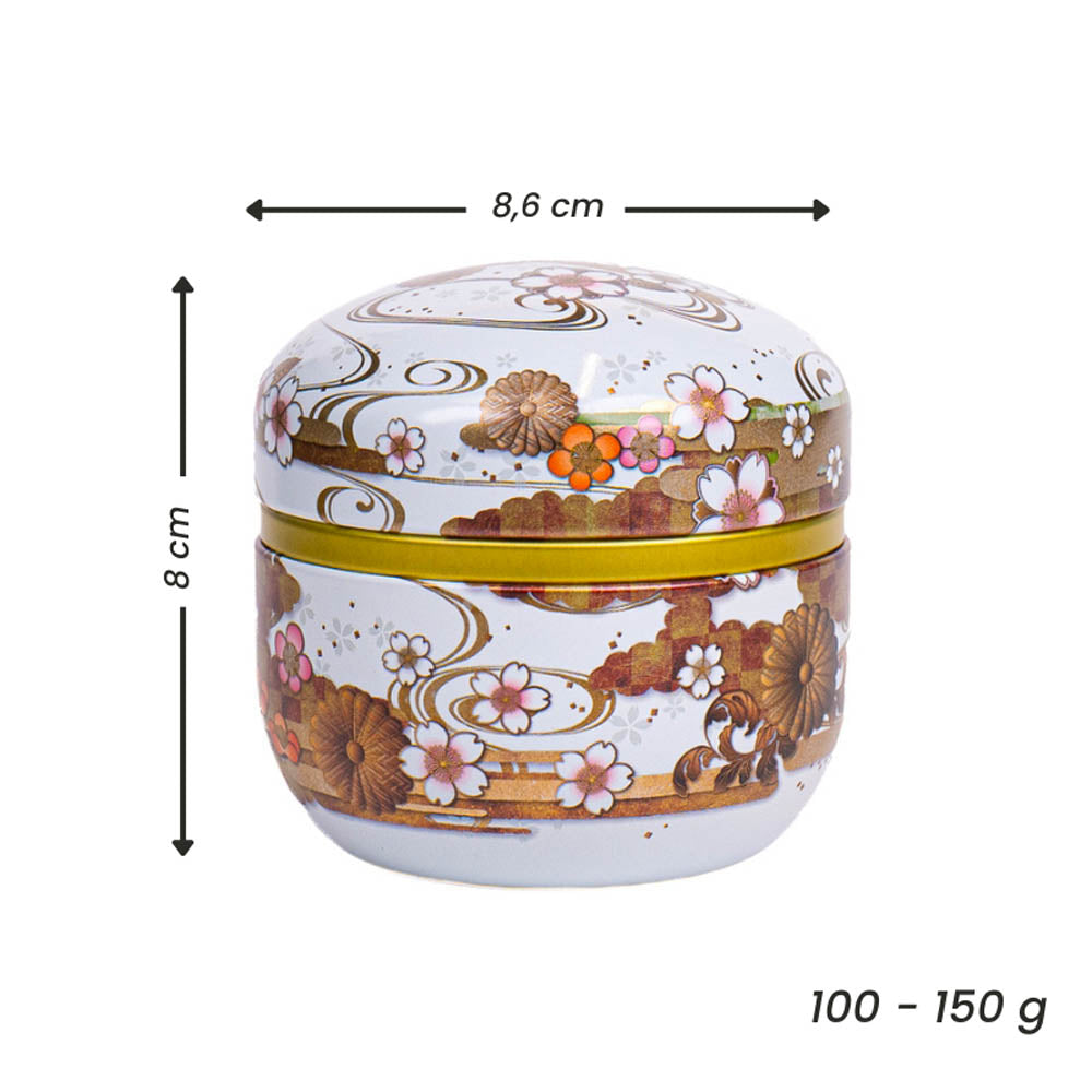 Ronde Japanse Metalen Theebus - Bloemen Wit