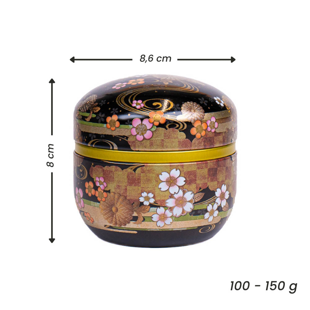 Ronde Japanse Metalen Theebus - Bloemen Zwart