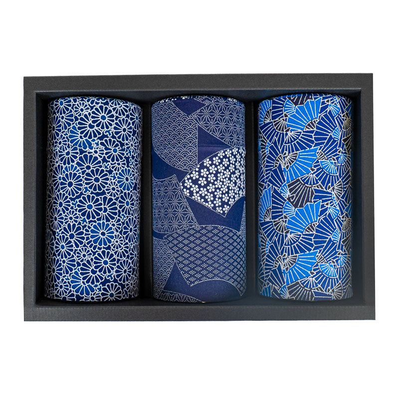 Set van Drie Japanse Theeblikken - Indigo