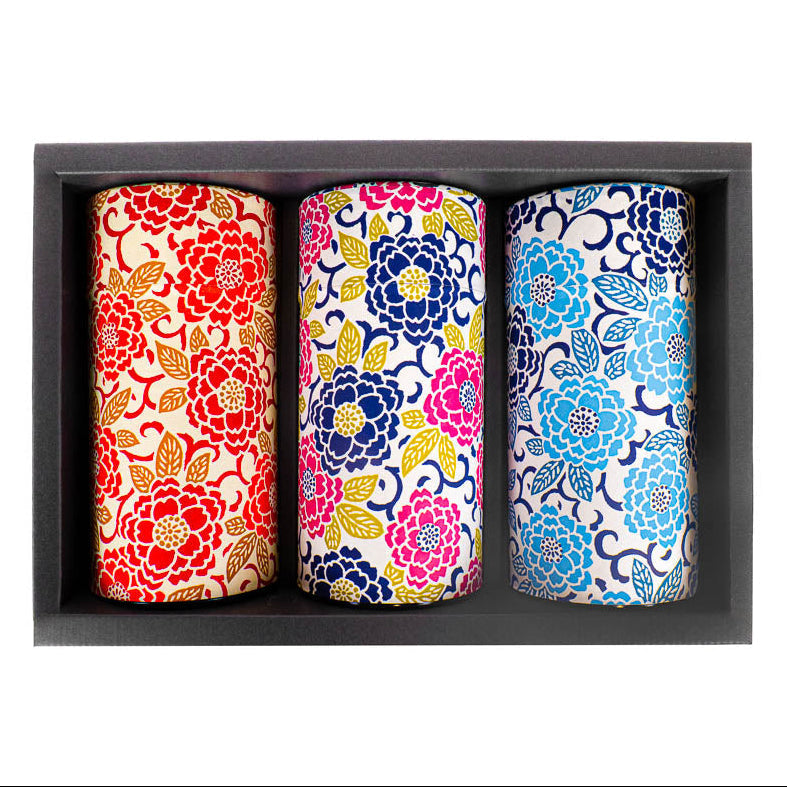 Set van Drie Theeblikken met Washi Papier - Bloemen