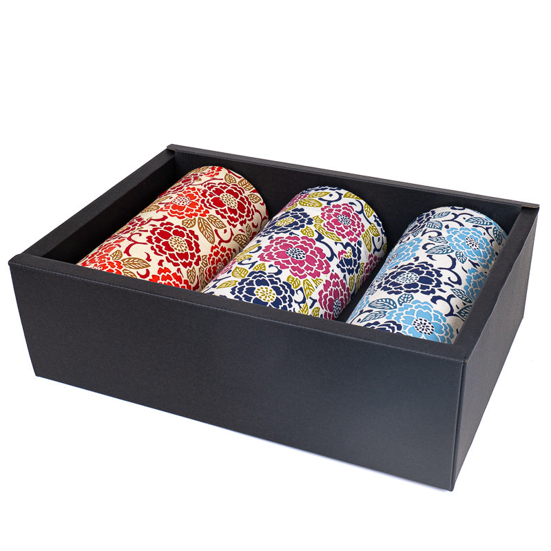 Set van Drie Theeblikken met Washi Papier - Bloemen