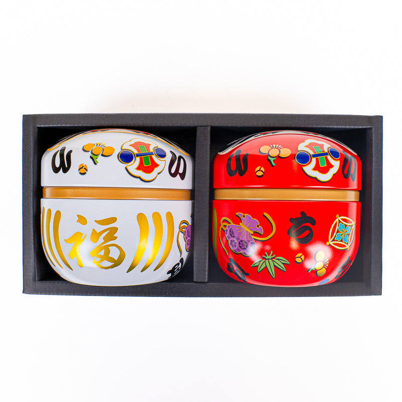 Set van Twee Metalen Theeblikken - Daruma