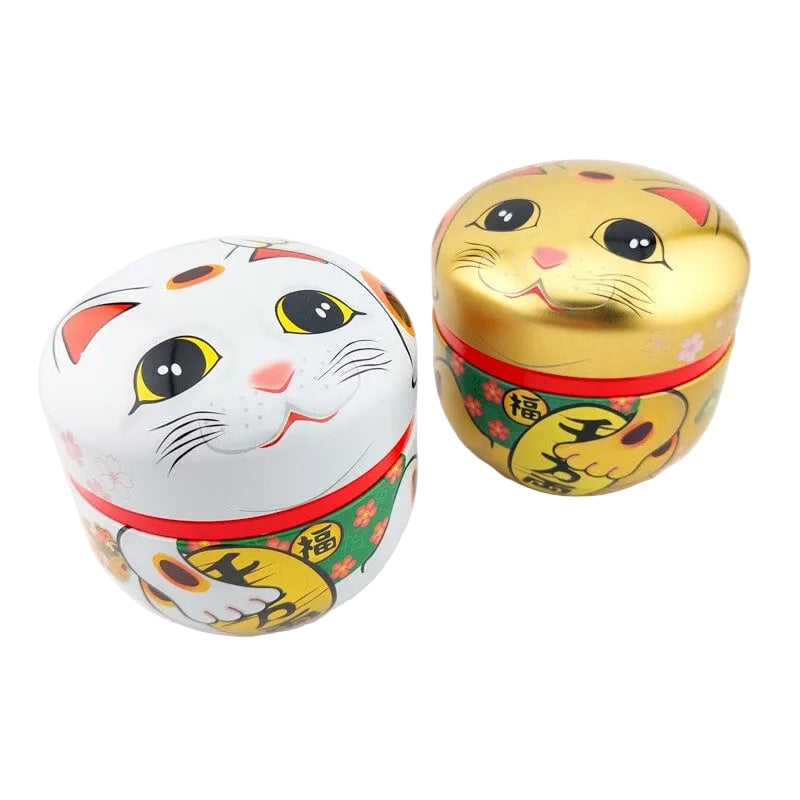 Set van Twee Metalen Theeblikken - Maneki Neko