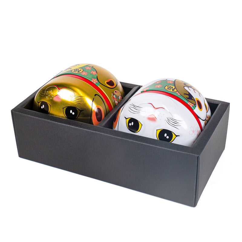 Set van Twee Metalen Theeblikken - Maneki Neko