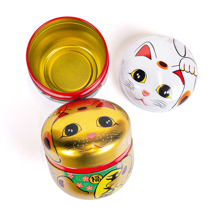 Set van Twee Metalen Theeblikken - Maneki Neko
