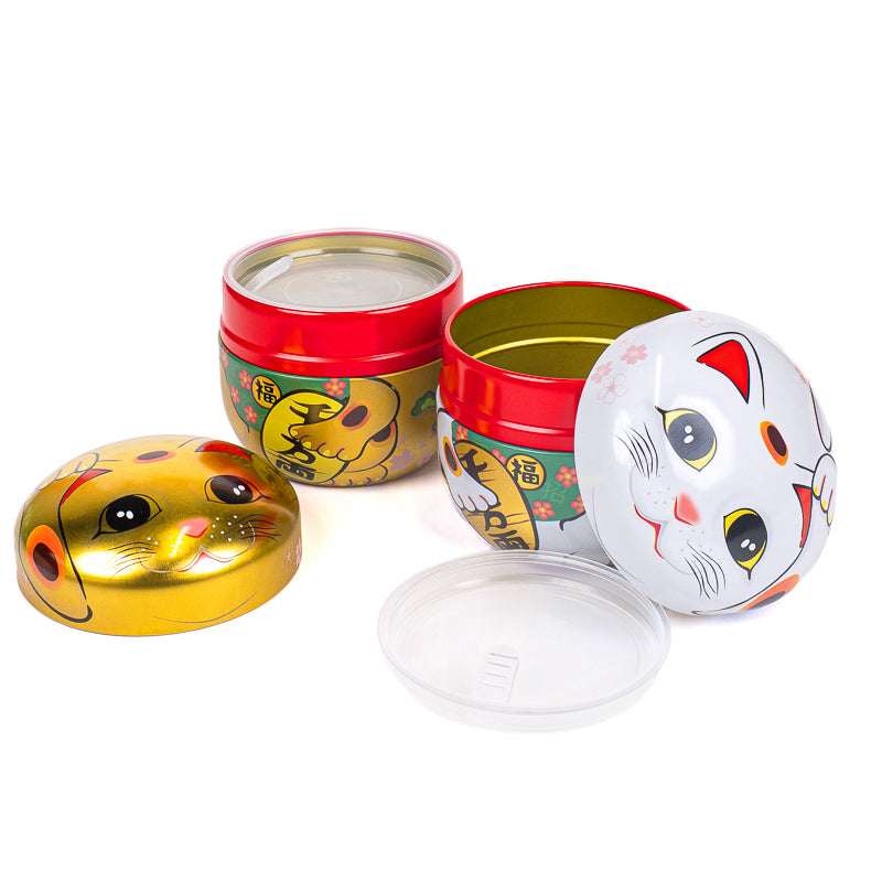 Set van Twee Metalen Theeblikken - Maneki Neko