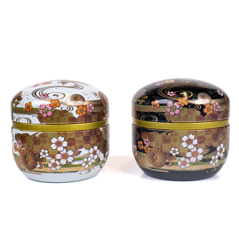 Set van Twee Metalen Theeblikken - Zwart & Wit