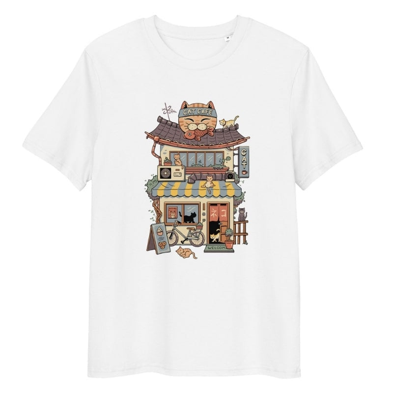 Japans T-shirt Neko Café - S / Wit