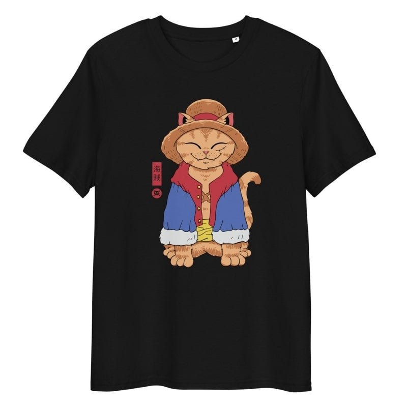 Japanse Neko strohoed T-shirt - S / Zwart