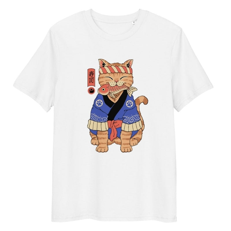 Japans Neko Sushi Meester T-shirt - S / Wit