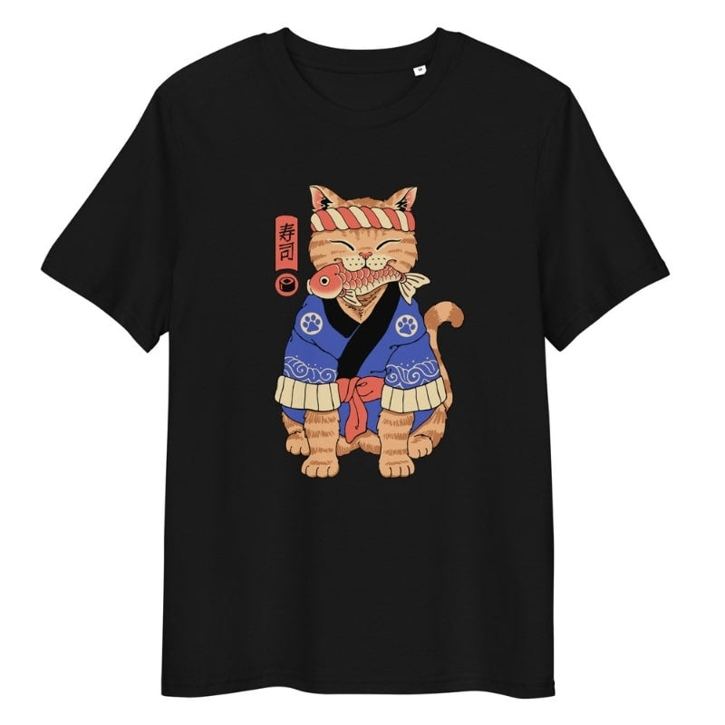 Japans Neko Sushi Meester T-shirt - S / Zwart