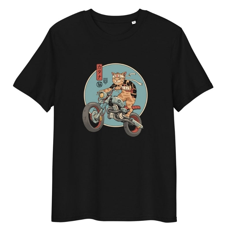 Japans T-shirt Neko Rider - S / Zwart