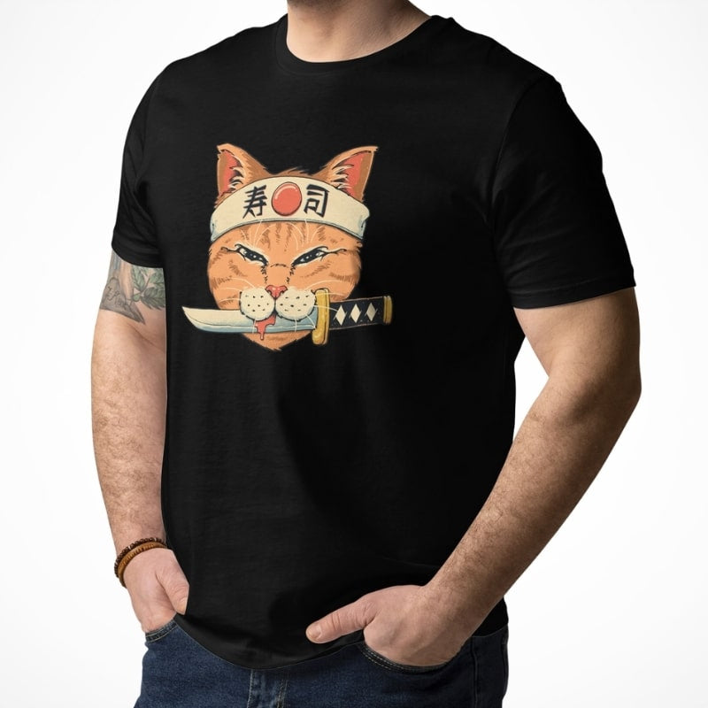 Japans T-shirt Neko Sushi Katana