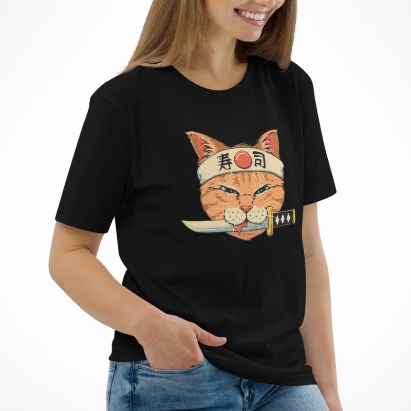 Japans T-shirt Neko Sushi Katana