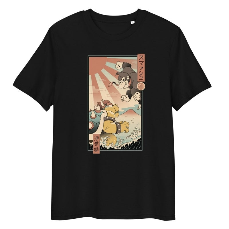 Japans Ukiyo-e Kaiju Smash T-shirt - S / Zwart