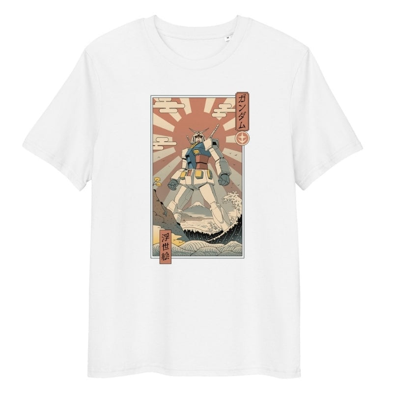 Japans Ukiyo-e Mecha &amp; Fuji T-shirt - S / Wit