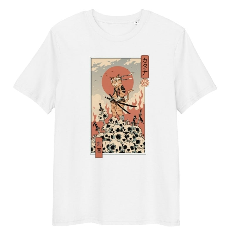 Japans Ukiyo-e Neko Assassin T-shirt - S / Wit