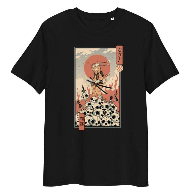 Japans Ukiyo-e Neko Assassin T-shirt - S / Zwart