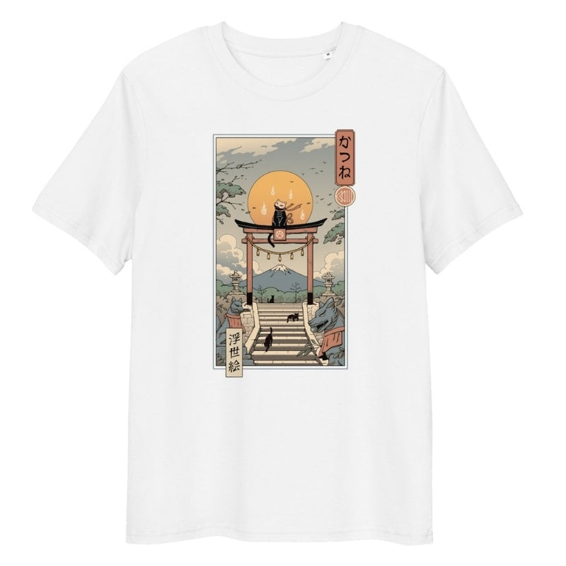 Japans Ukiyo-e Neko Inari T-shirt - S / Wit