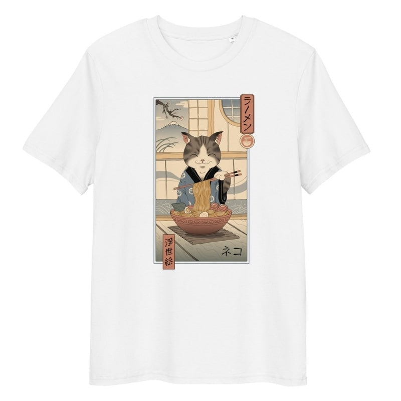 Japans Ukiyo-e Neko Ramen T-shirt - S / Wit