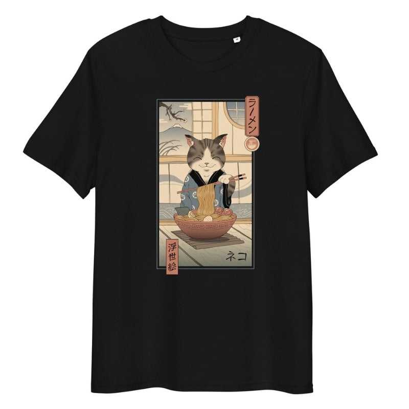 Japans Ukiyo-e Neko Ramen T-shirt - S / Zwart