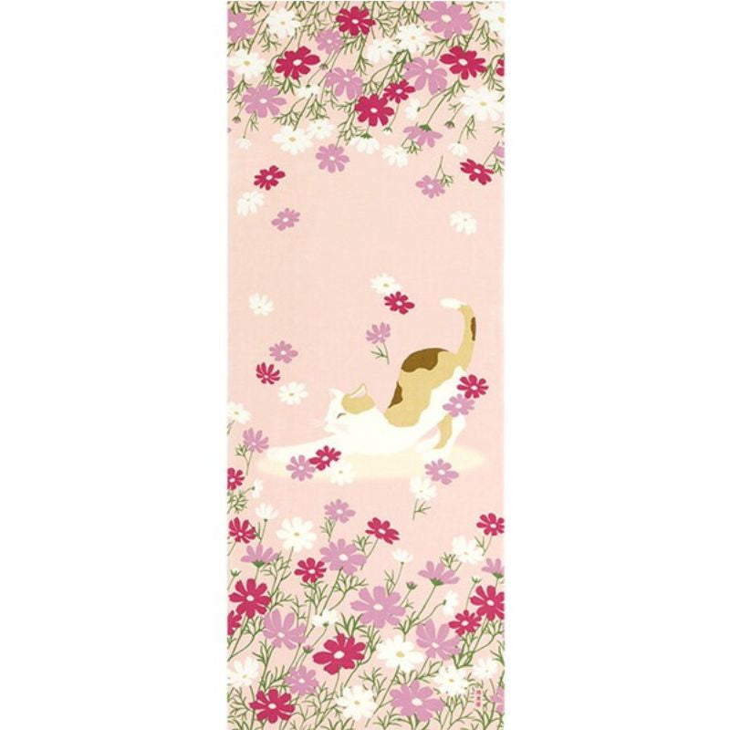Tenugui Handdoek - Kat & Bloemen