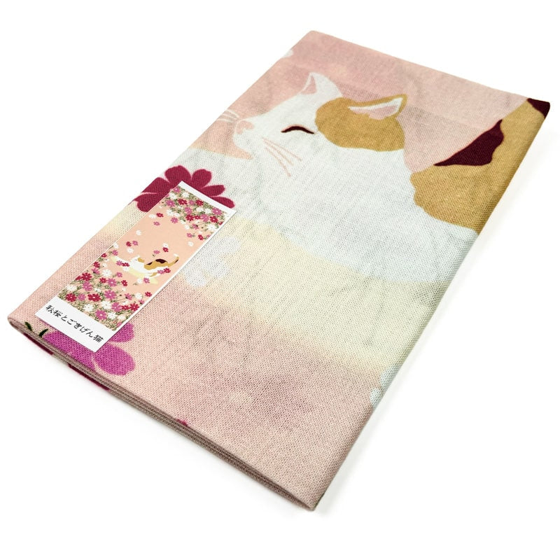 Tenugui Handdoek - Kat & Bloemen