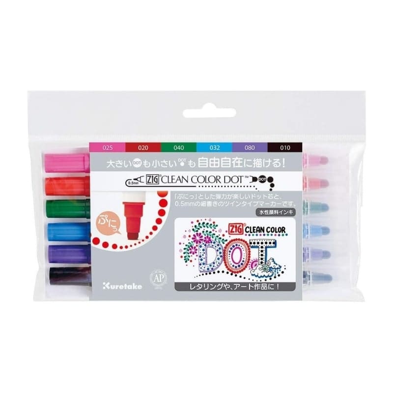 ZIG Clean Color Dot Markers - Set van 6 - Dubbele Punt