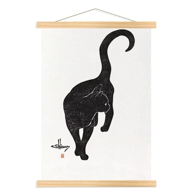 Japans schilderij Zwarte Kat