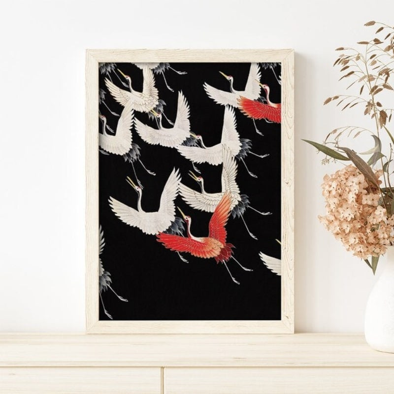 Japans schilderij Vlucht kraanvogels